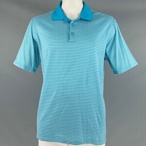BUGATCHI UOMO Size L Blue White Squares Cotton Buttoned Polo